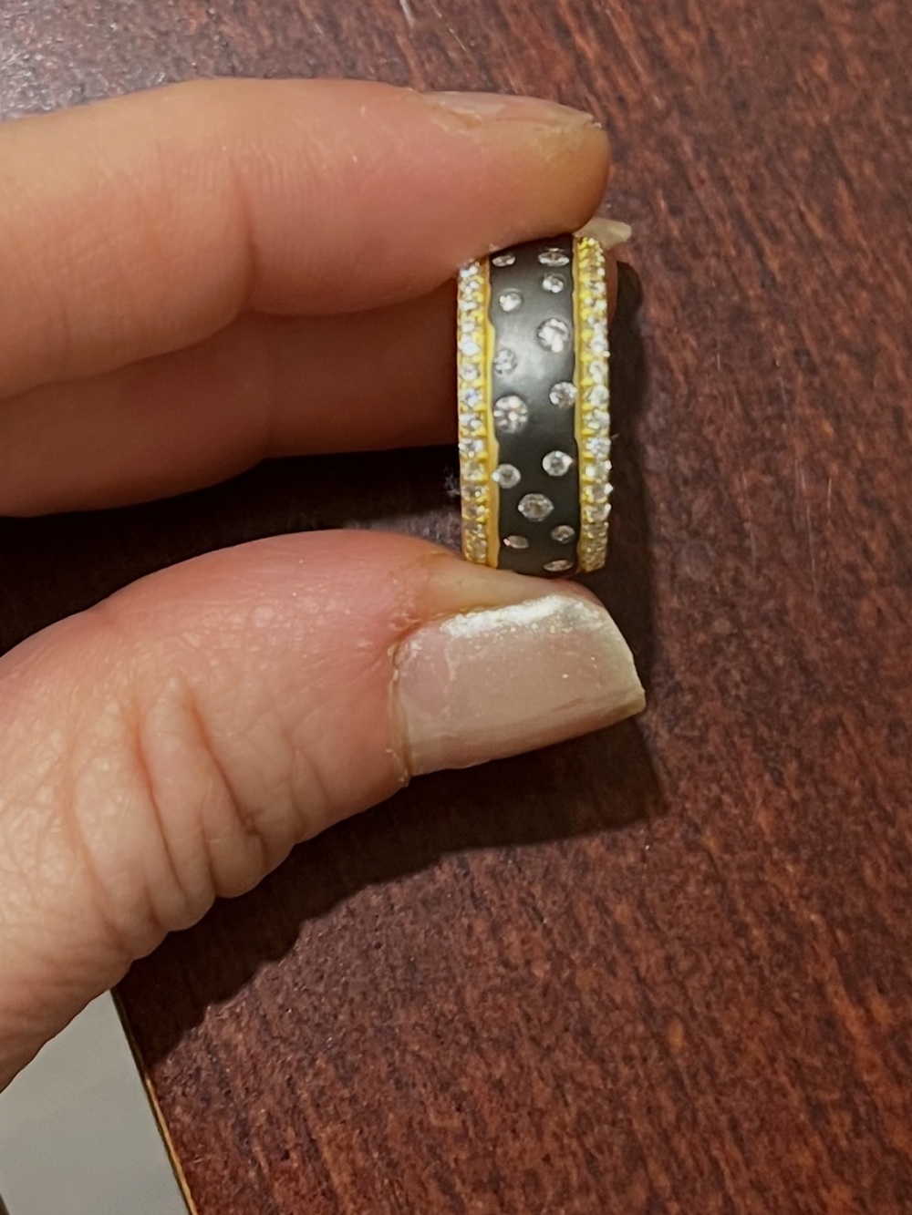 Freida Rothman size 6 Black/Gold Pavé Band Ring***missing one stone on border - Picture 4 of 9